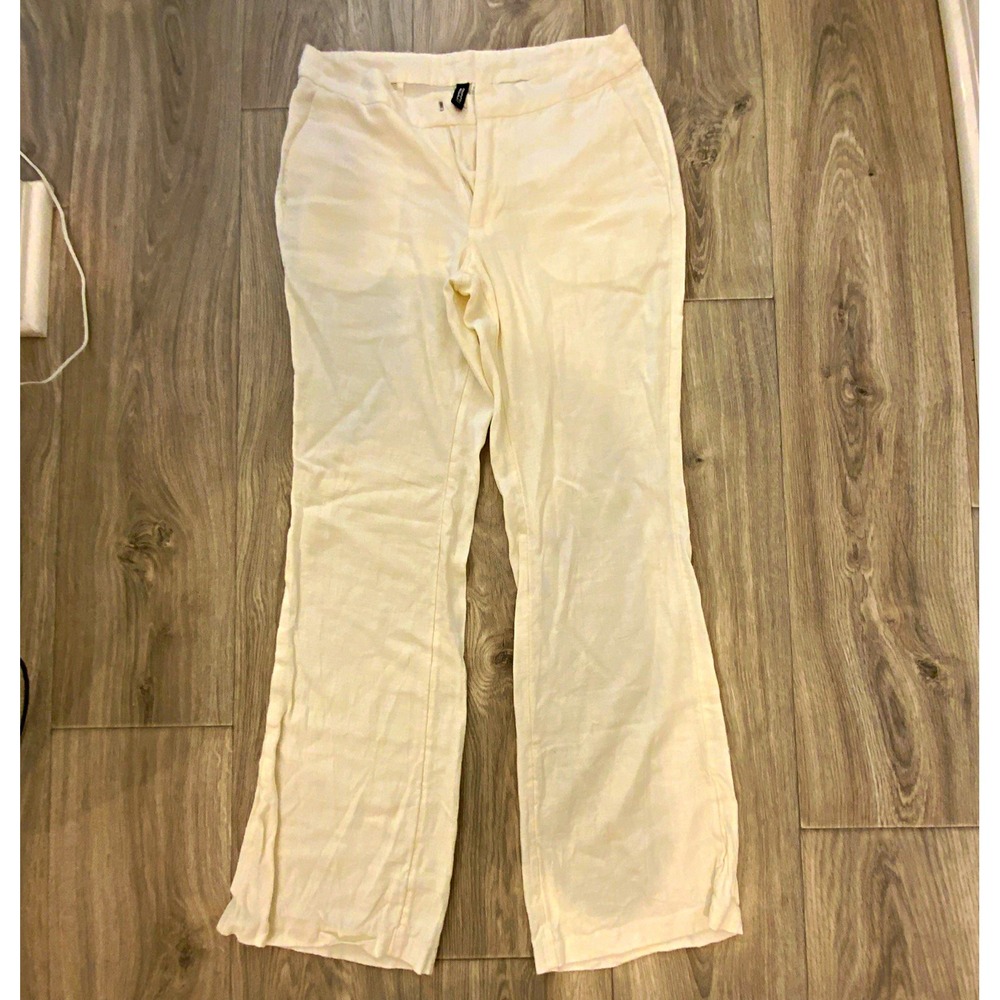H&M Divided Women Ivory Linen Blend Straight Leg Dress Pants Mid Rise Size 4